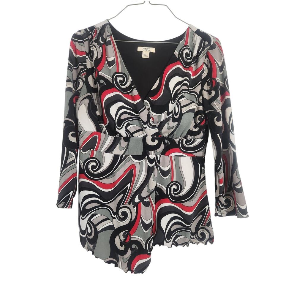 Cato Red and Black V-Neck 3/4 Sleeve Top Womens Size Medium M
